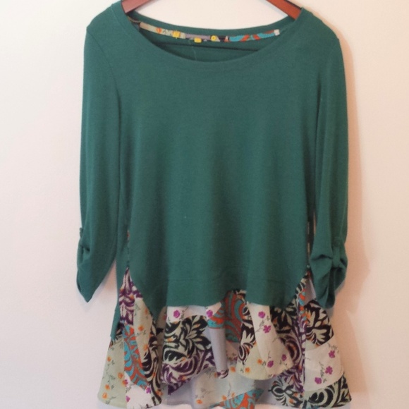 Anthropologie Tops - Anthro Little Yellow Button Hi Low 3/4 Sleeve Top